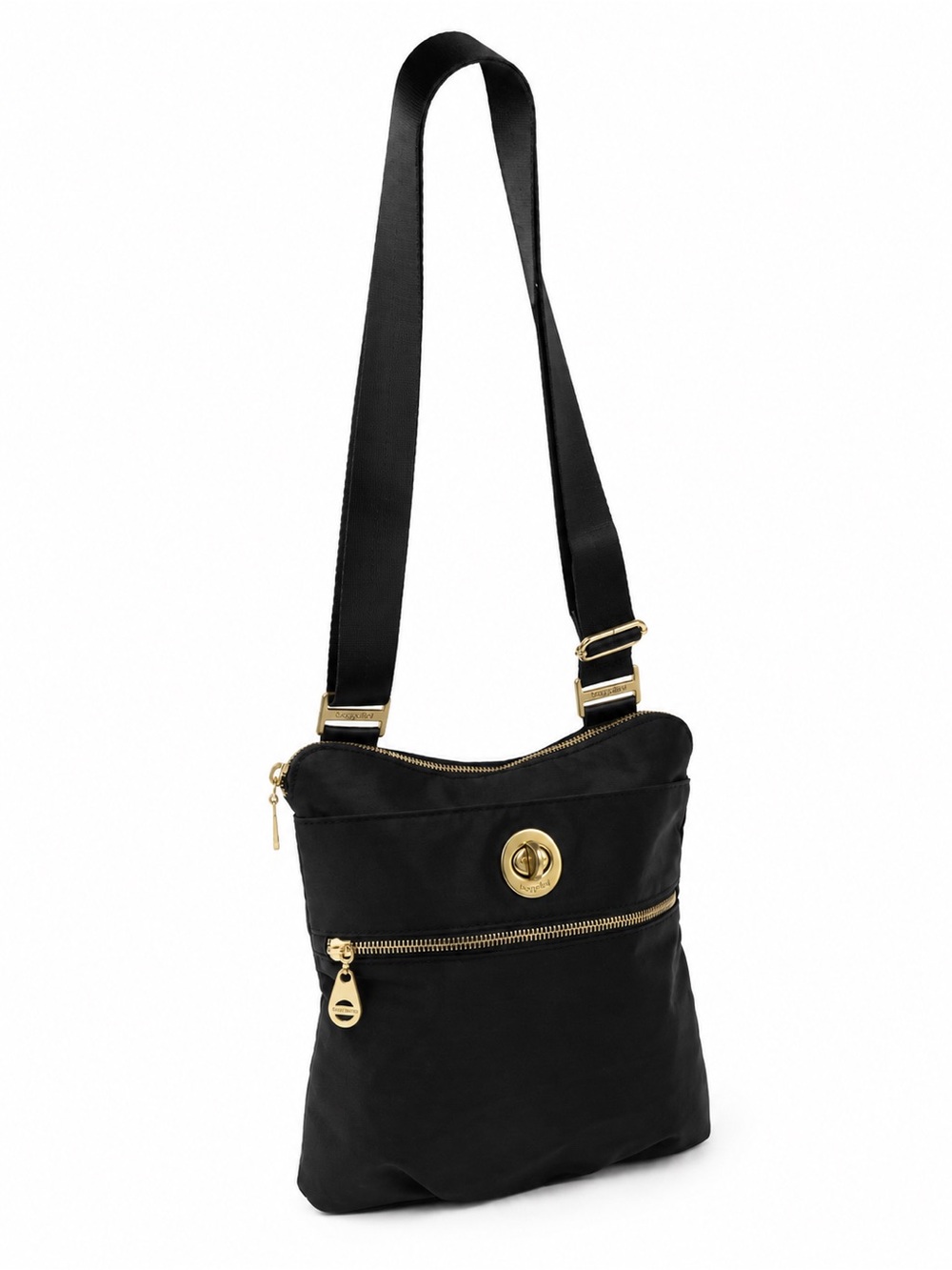 Baggallini Lightweight Black Travel Crossbody Organizer Bag Gold Hardware